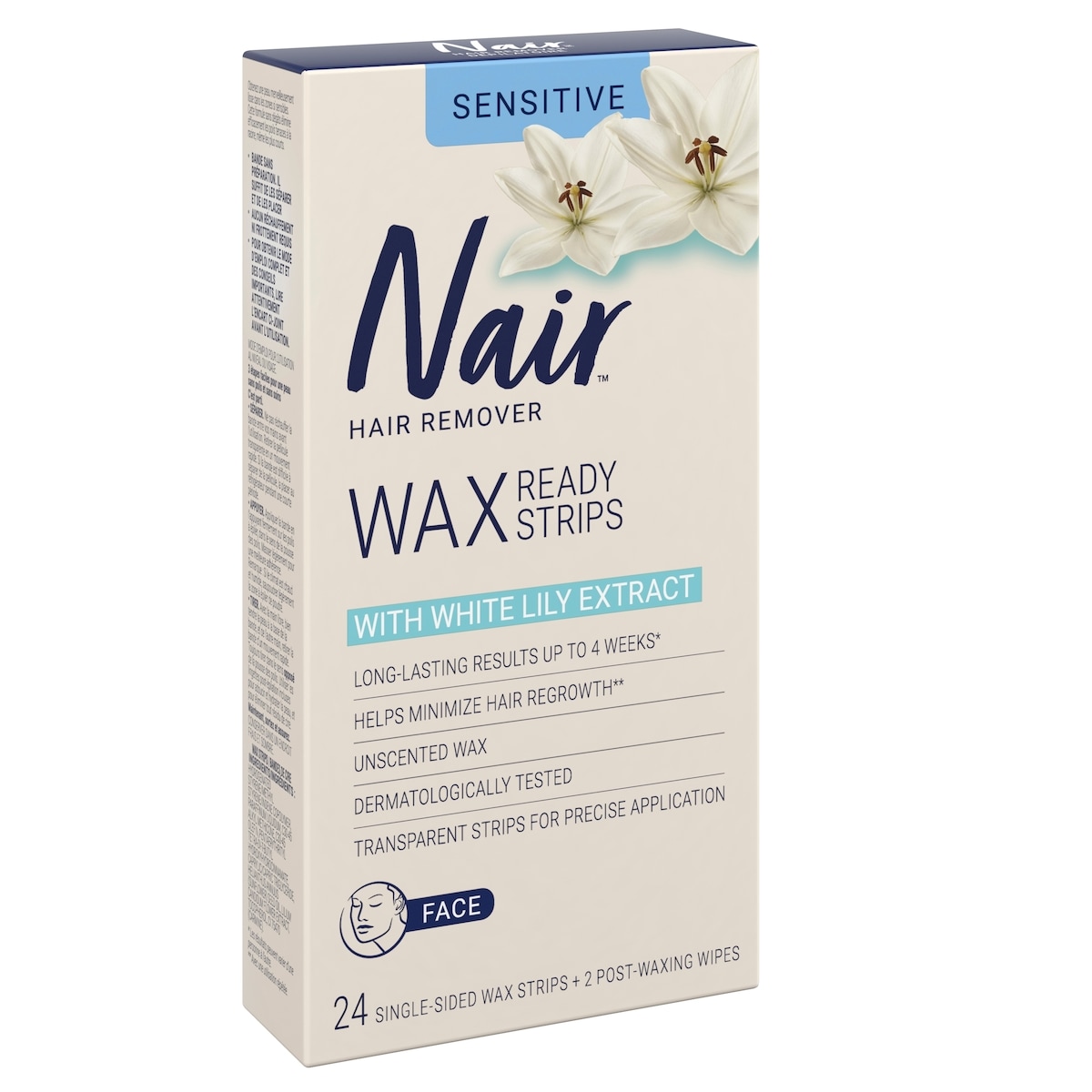 Bandes de cire prêtes à utiliser pour le visage et inodores pour la peau sensible avec du lys blanc