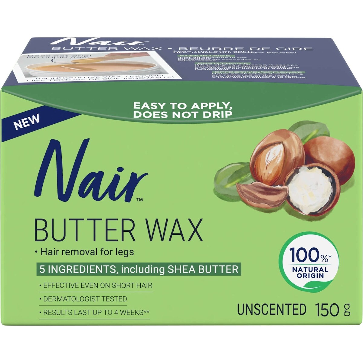 Nair Nair Butter Wax for Legs, Unscented formula with Just 5 Ingredients, 150g 150 g