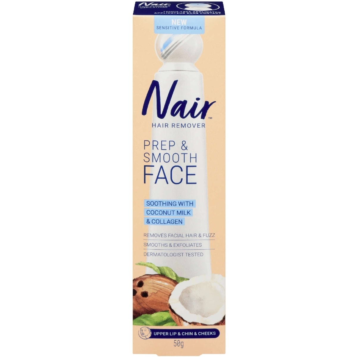 Nair Prep & Smooth Face Hair Removal Cream - Soothing With Coconut Milk & Collagen 50 g