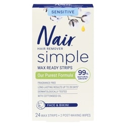 Simple Wax Strips for Face and Bikini, with Cotton Seed Oil for Sensitive Skin,  24 strips + 2 post waxing wipes 1