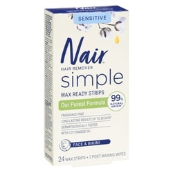 Simple Wax Strips for Face and Bikini, with Cotton Seed Oil for Sensitive Skin,  24 strips + 2 post waxing wipes 2
