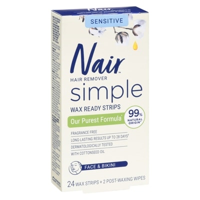 Simple Wax Strips for Face and Bikini, with Cotton Seed Oil for Sensitive Skin, 24 strips + 2 post waxing wipes 2