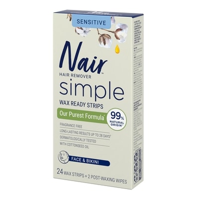 Simple Wax Strips for Face and Bikini, with Cotton Seed Oil for Sensitive Skin, 24 strips + 2 post waxing wipes 3