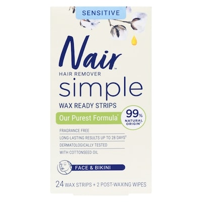 Simple Wax Strips for Face and Bikini, with Cotton Seed Oil for Sensitive Skin, 24 strips + 2 post waxing wipes 4
