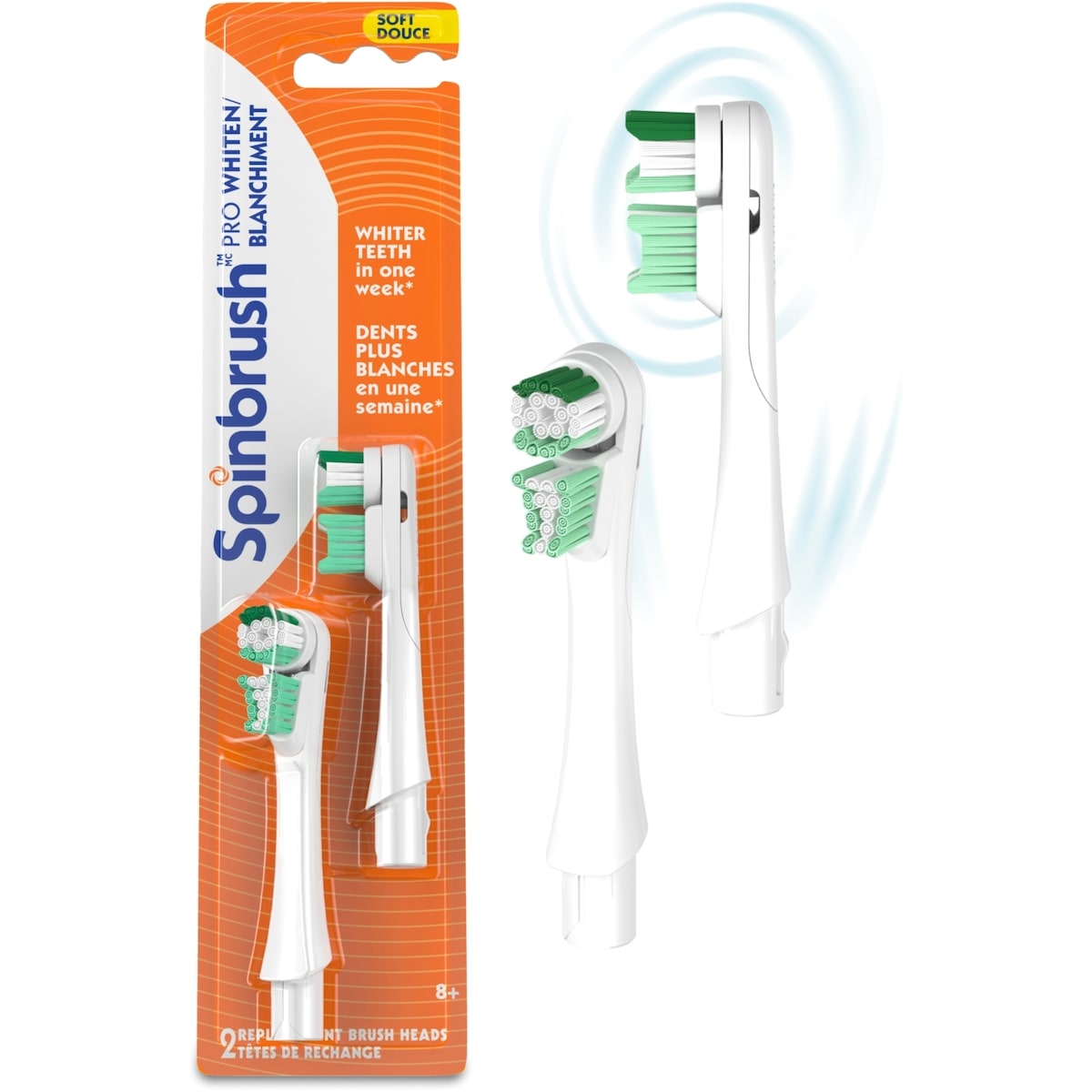 Têtes de Rechange SpinbrushMC PRO WHITEN, Douce