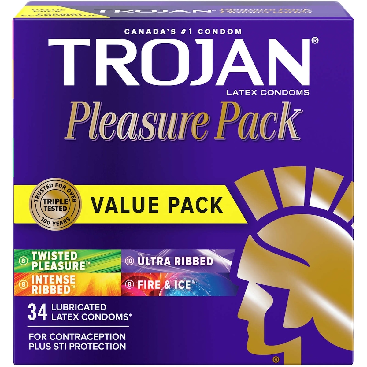 Trojan Pleasure Pack Assorted Lubricated Condoms, Extra Stimulating 34 Count