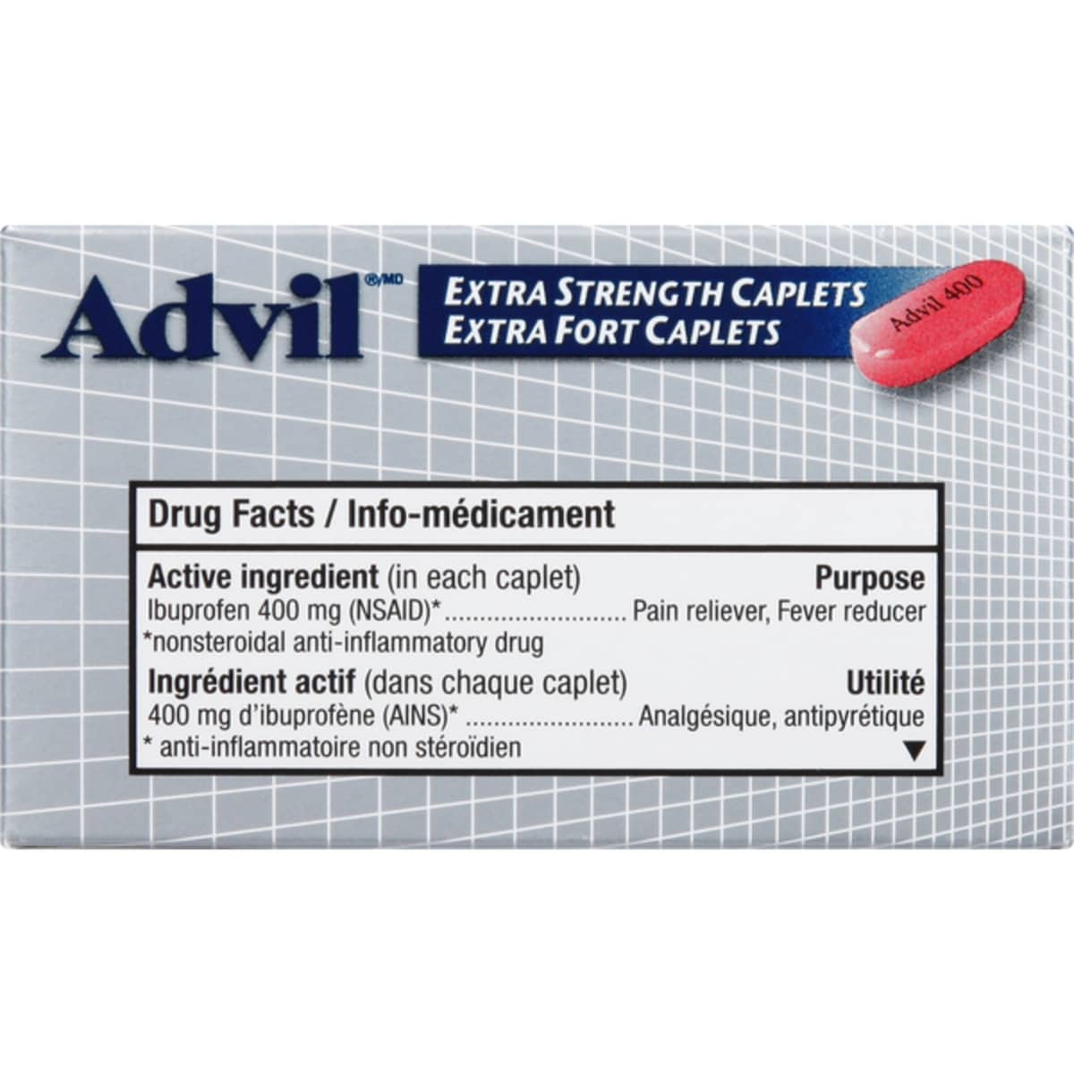 Advil Comprimés de 400 mg d'Ibuprofène USP Extra Fort 32 Caplets
