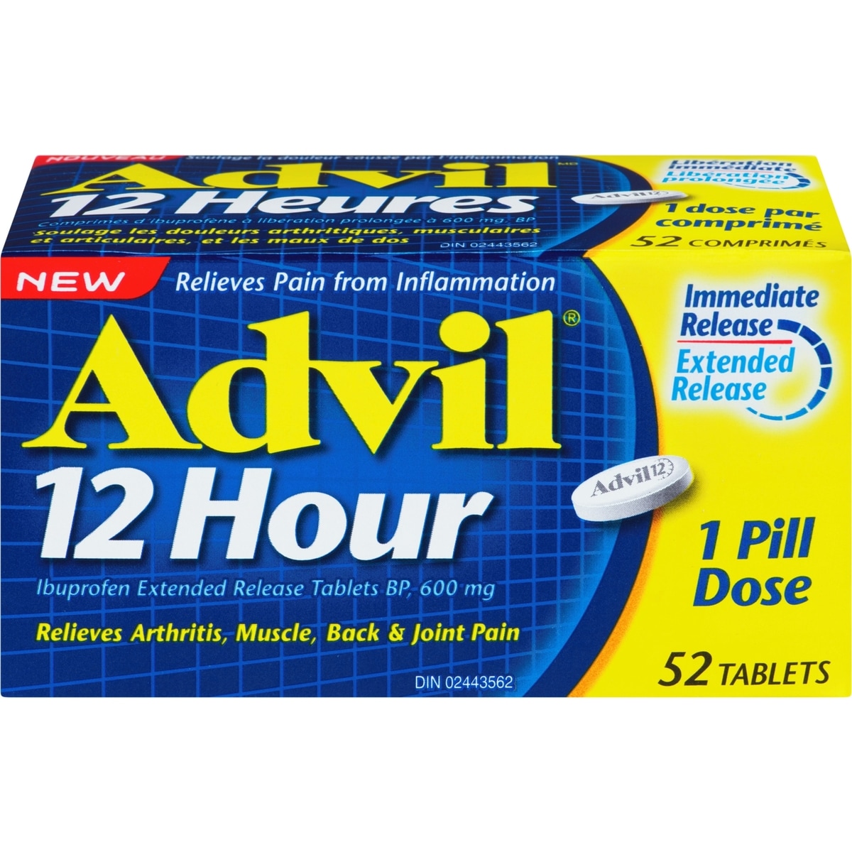 Advil 12 heures, pour un soulagement prolongé de la douleur, 600 mg d’ibuprofène