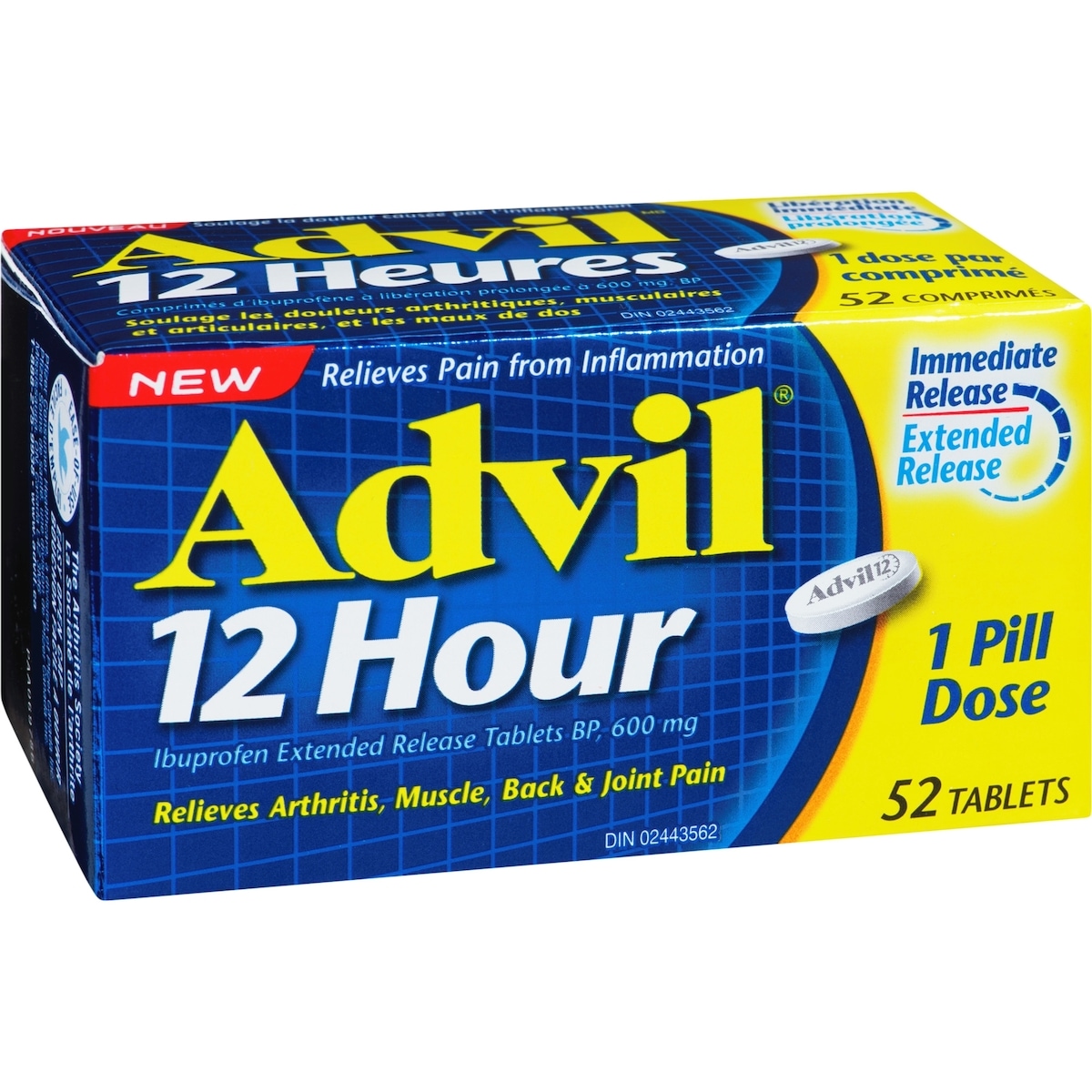 Advil 12 heures, pour un soulagement prolongé de la douleur, 600 mg d’ibuprofène