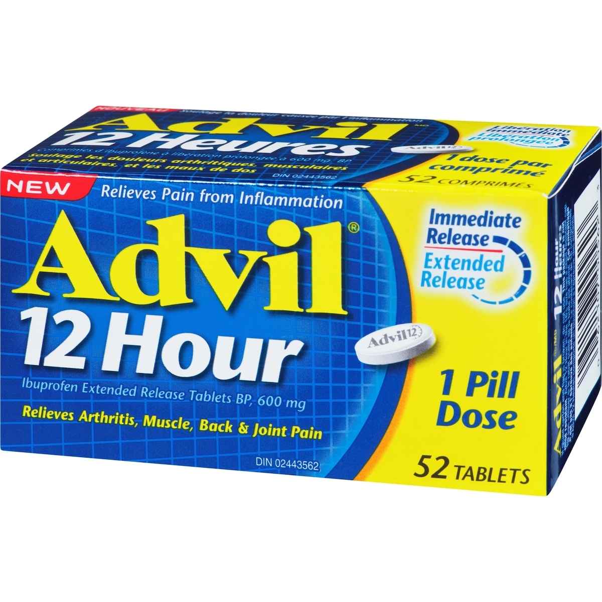 Advil 12 heures, pour un soulagement prolongé de la douleur, 600 mg d’ibuprofène