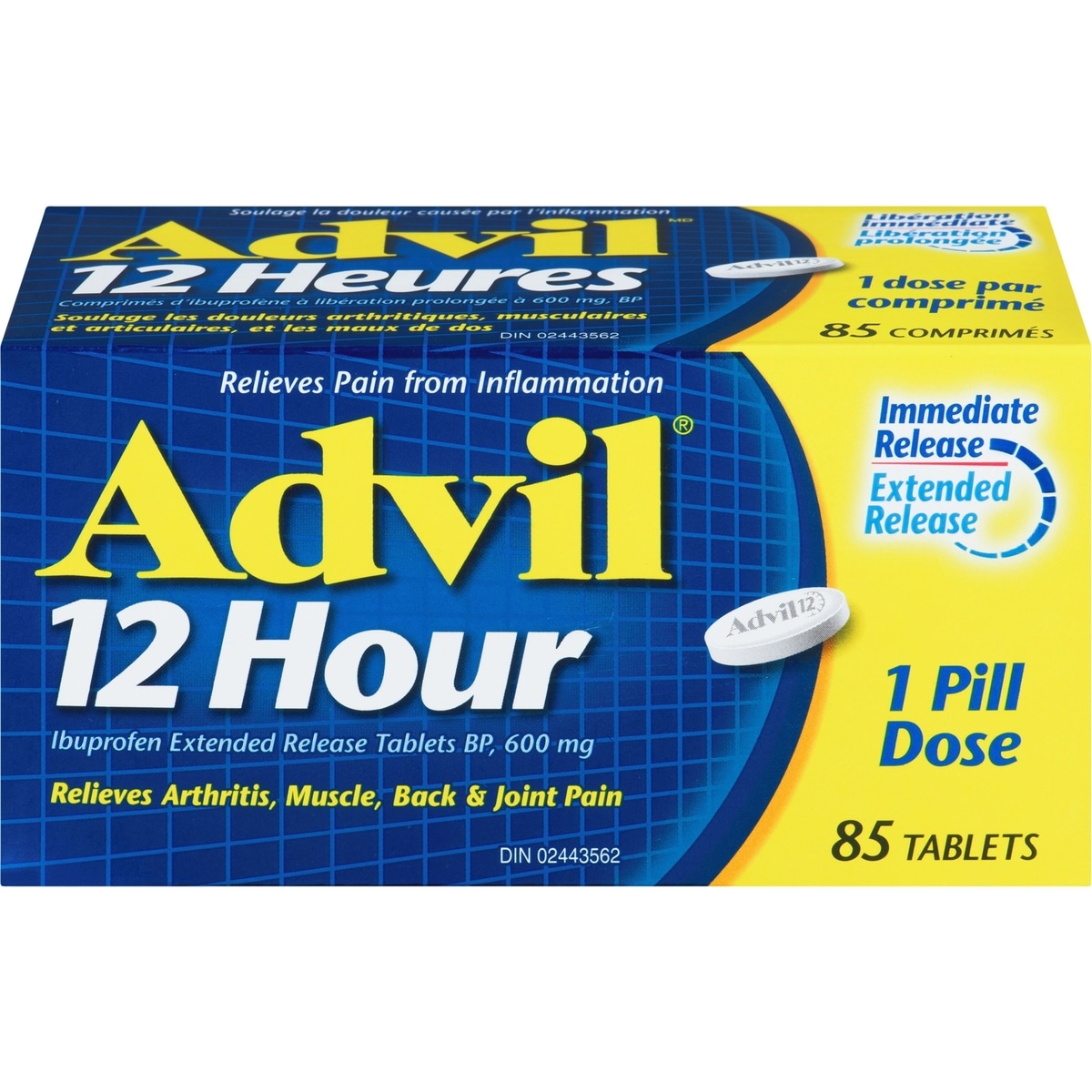 Advil 12 heures, pour un soulagement prolongé de la douleur, 600 mg d’ibuprofène