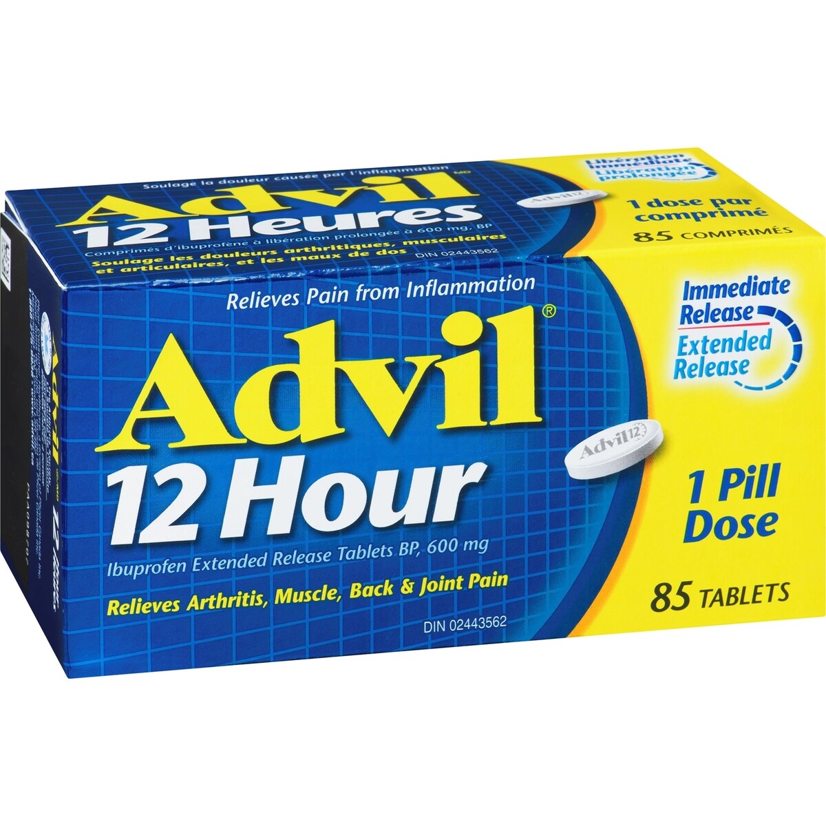 Advil 12 heures, pour un soulagement prolongé de la douleur, 600 mg d’ibuprofène