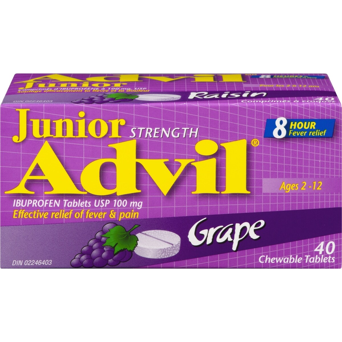 Junior Strength Advil Pain Reliever and Fever Reducer Ibuprofen Chewable Tablets, Grape