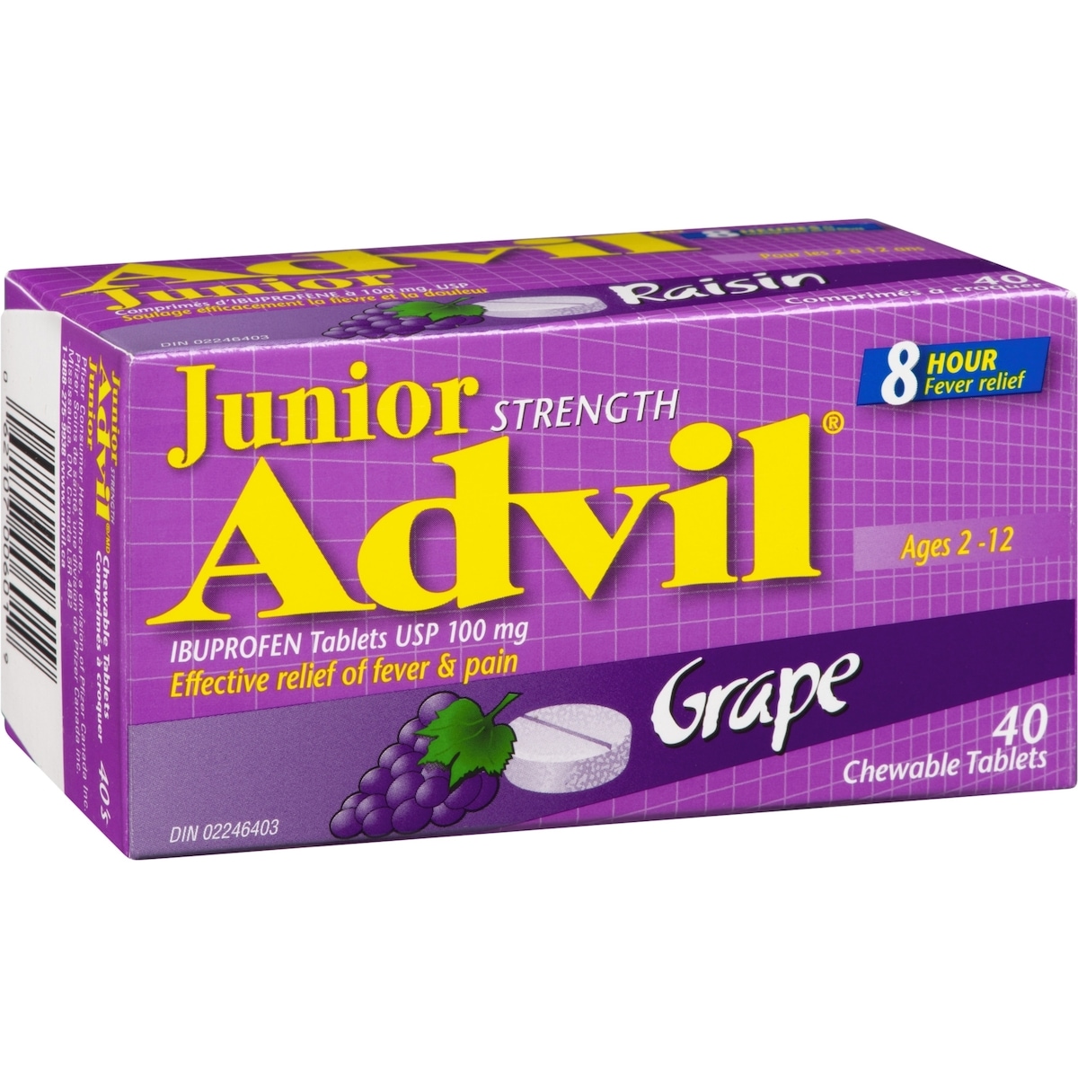 Junior Strength Advil Pain Reliever and Fever Reducer Ibuprofen Chewable Tablets, Grape