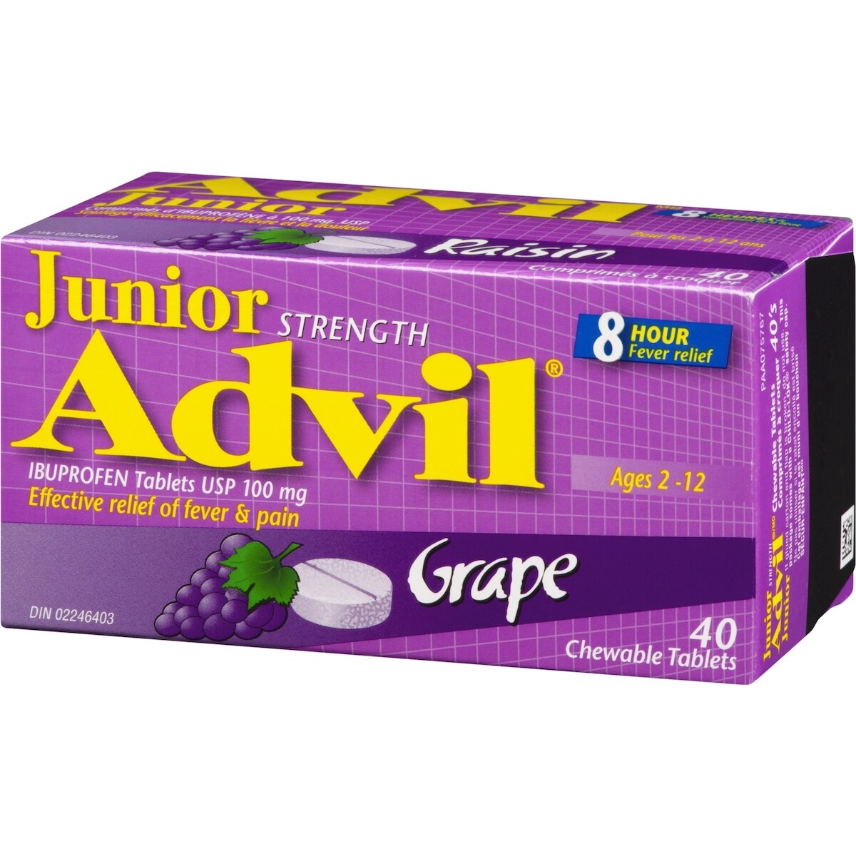Junior Strength Advil Pain Reliever and Fever Reducer Ibuprofen Chewable Tablets, Grape