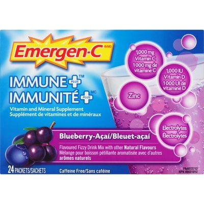 Immune+ Vitamin C & Mineral Supplement Fizzy Drink Mix, Blueberry Acai