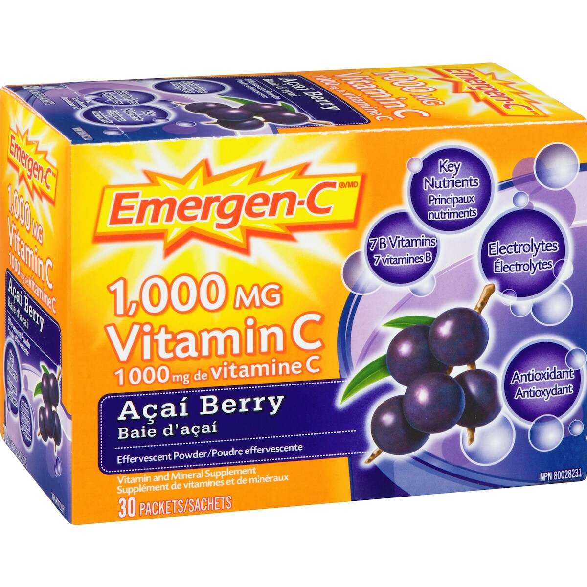 Emergen-C Vitamin C & Mineral Supplement Fizzy Drink Mix, Acai Berry, 30 Packets