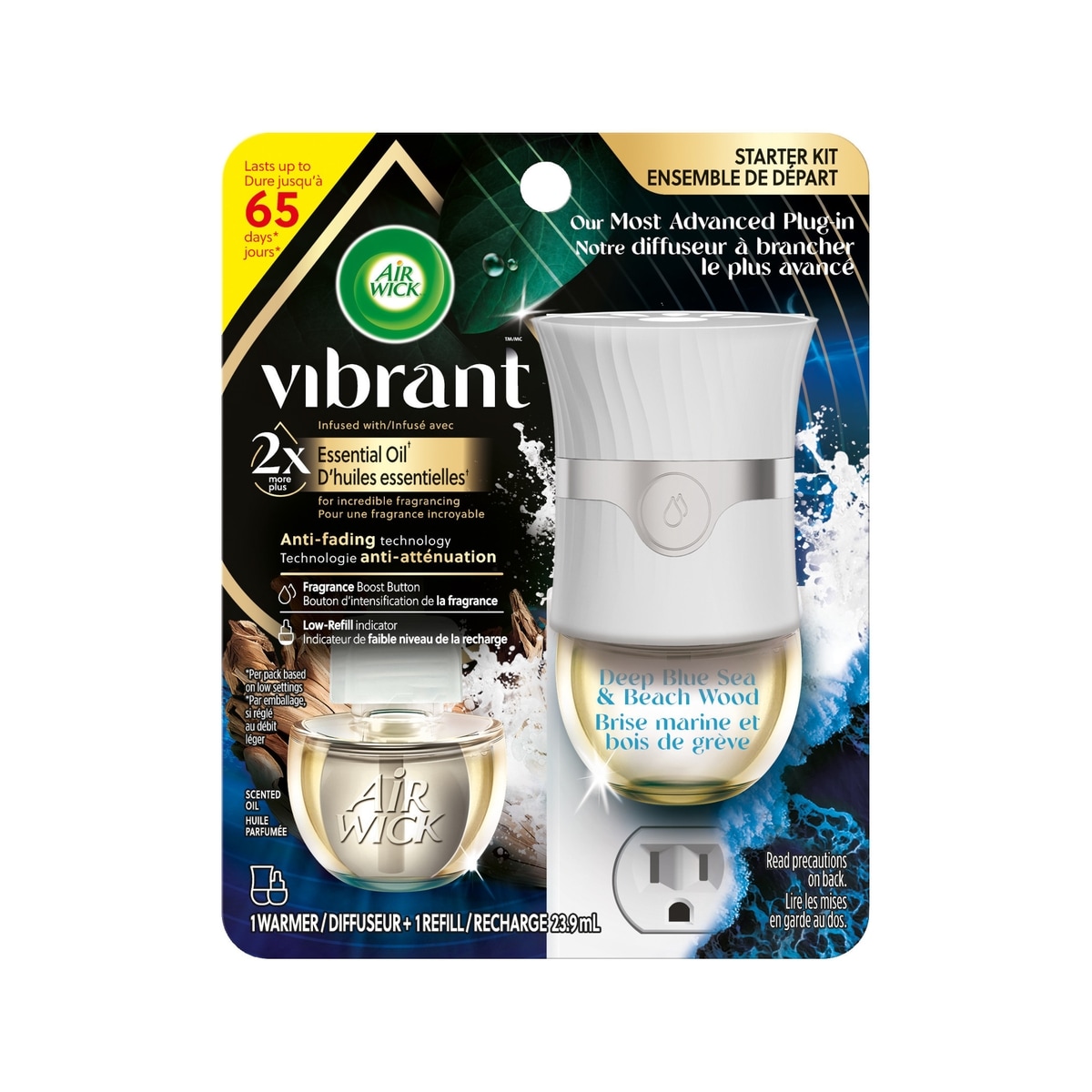 Vibrant™ Scented Oil Kit - Deep Blue Sea and Beach Wood, 1 Warmer + 1 Refill