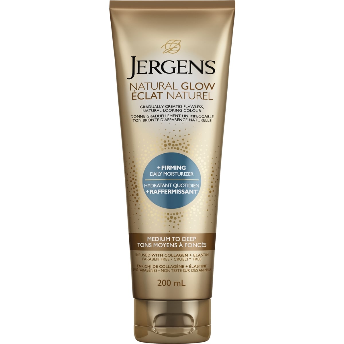 Jergens Natural Glow +Firming Daily Moisturizer & Gradual Sunless Tanner - Medium to Deep 200 mL