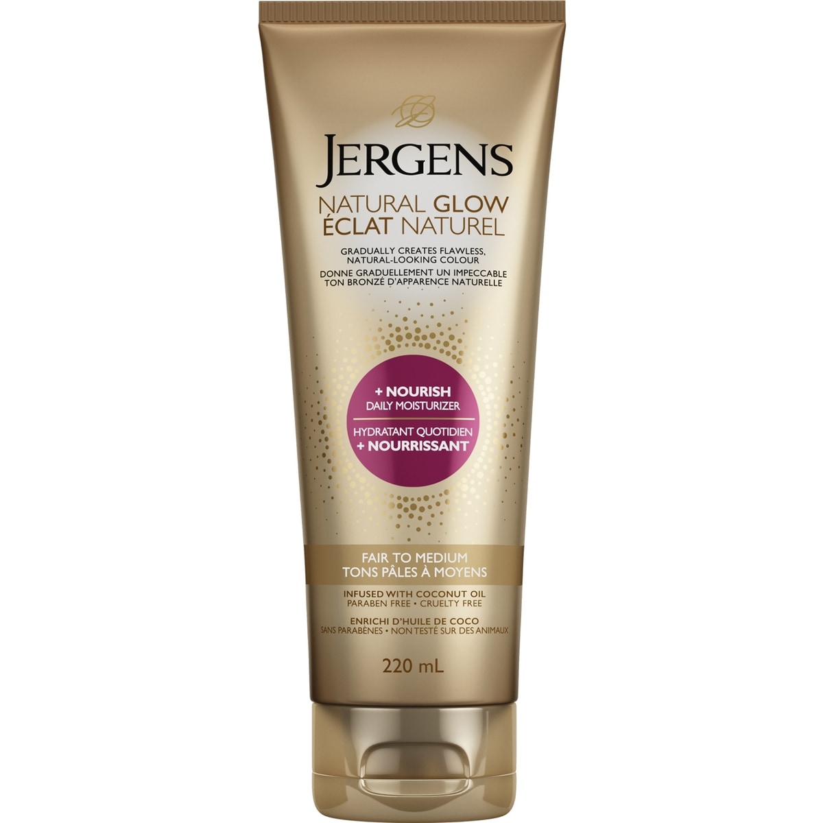 Jergens Natural Glow +Nourish Daily Moisturizer & Gradual Sunless Tanner - Fair to Medium 220 mL