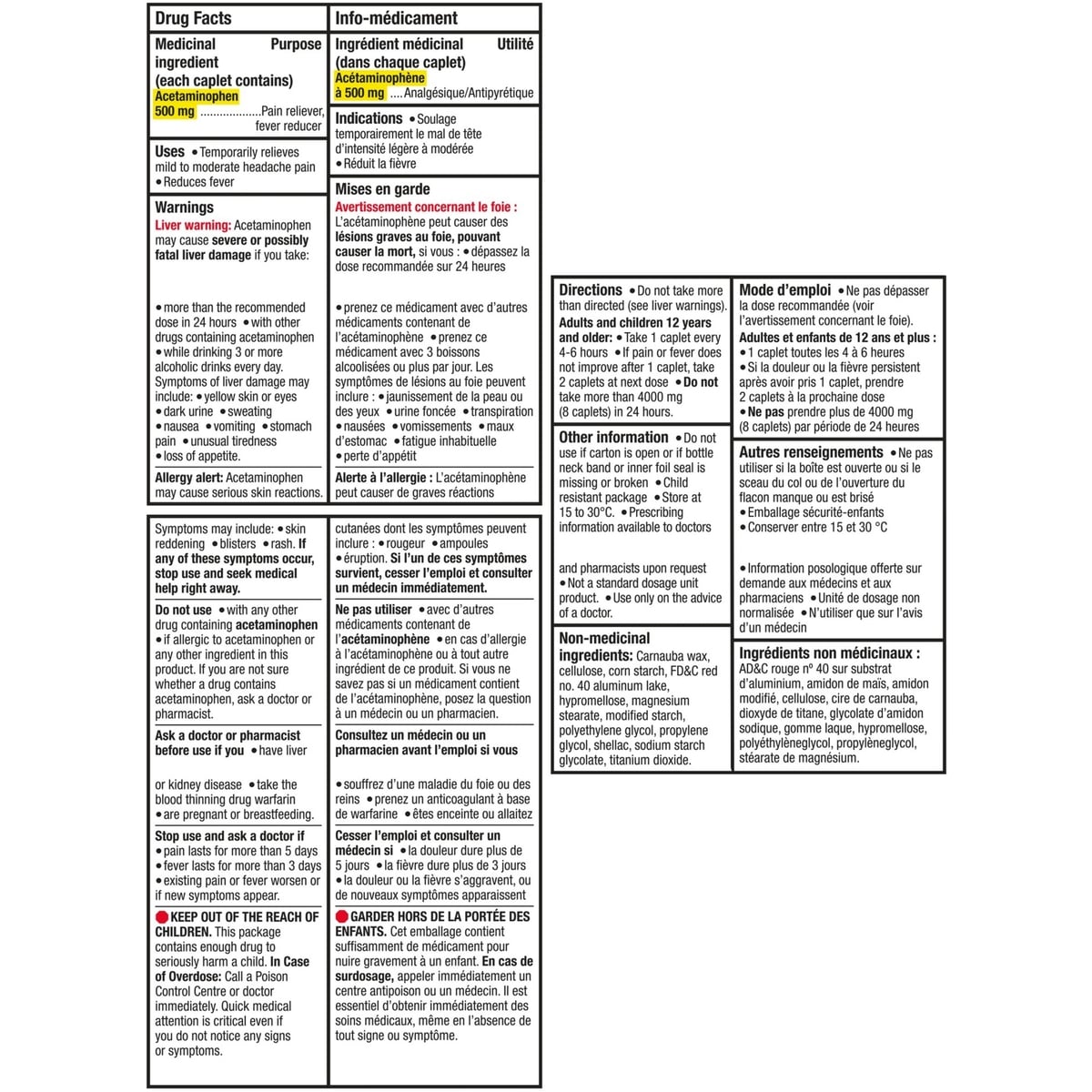 Extra Strength Pain Relief Acetaminophen 500mg