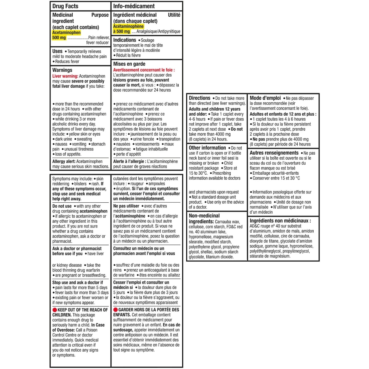 Extra Strength Pain Relief Acetaminophen 500mg