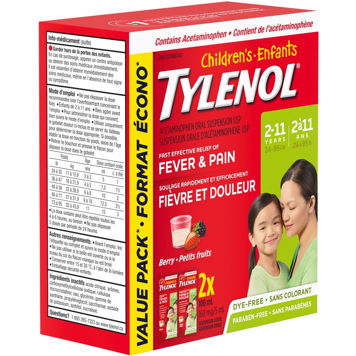 Children's Medicine for Fever & Pain, Dye-Free Berry Liquid, Value Pack
