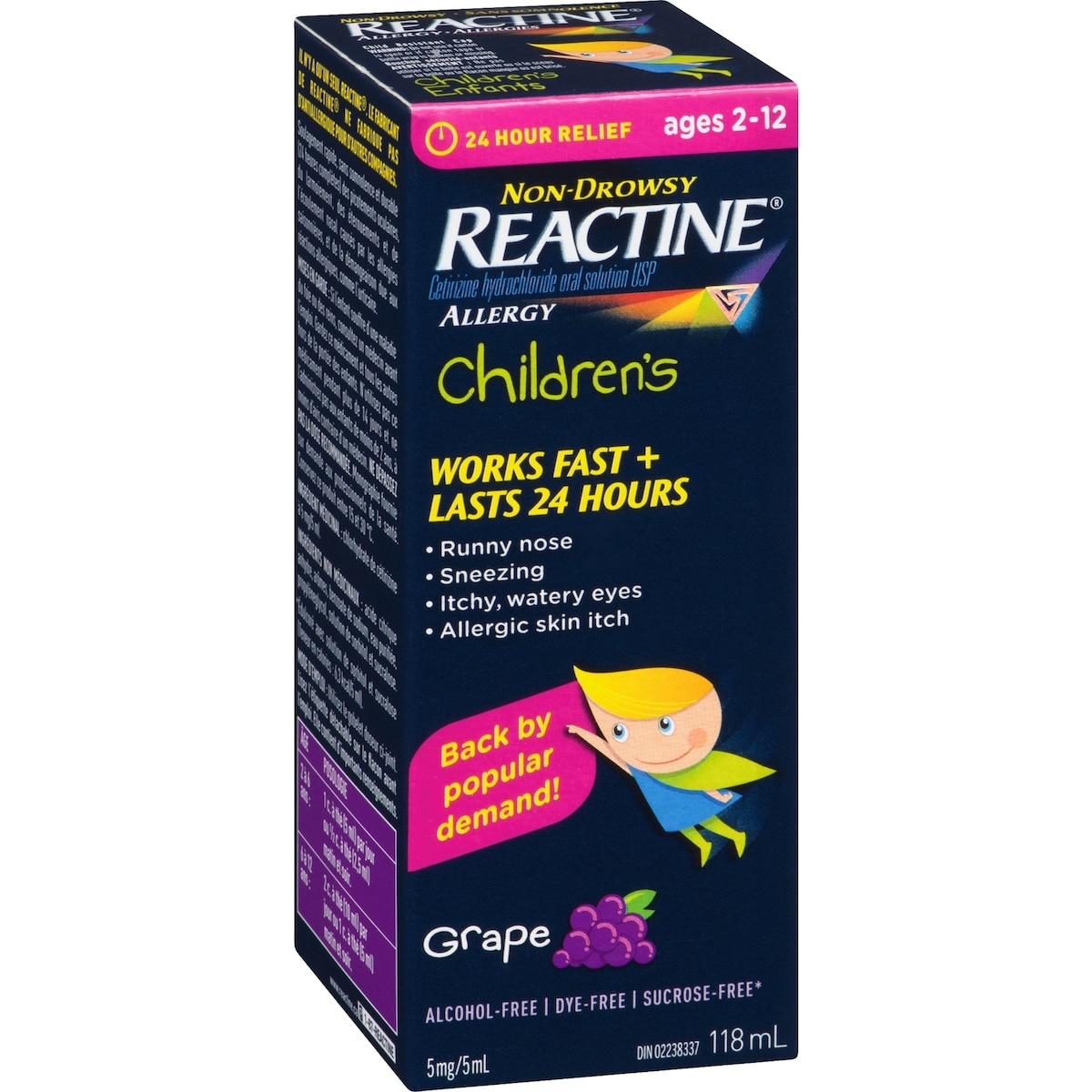 Médicament contre les allergies pour enfants, Saveur de raisin, sirop à 5 mg