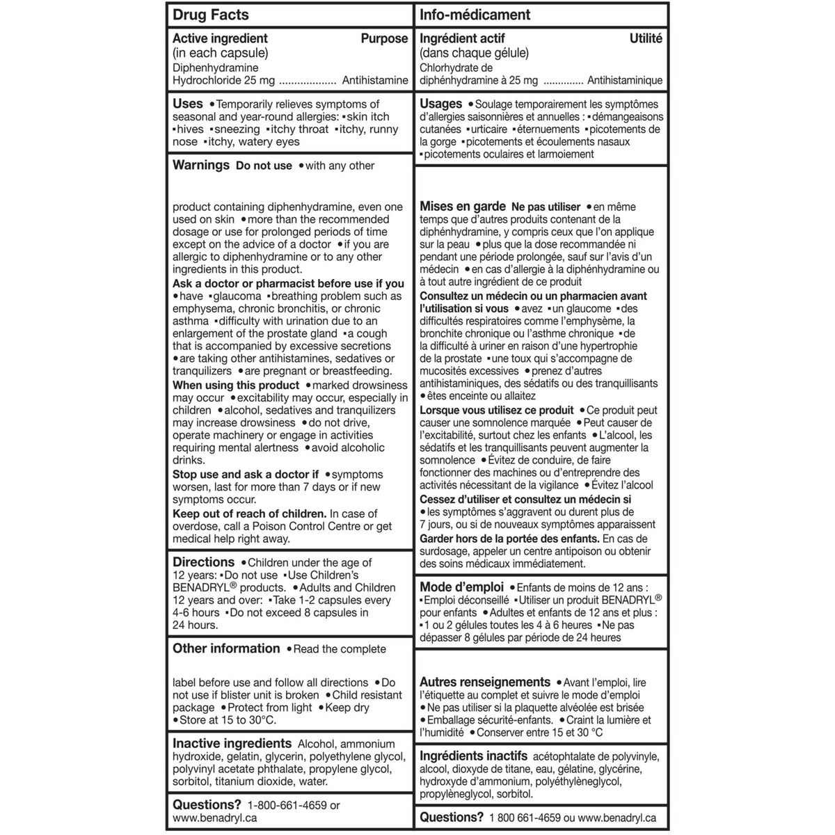 Médicament contre les allergies, gélules, 25 mg
