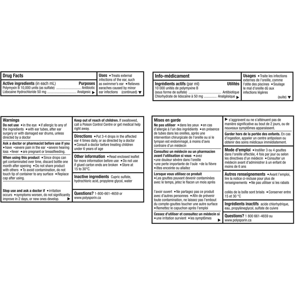 Polysporin Gouttes otiques + analgésique, 15 ml