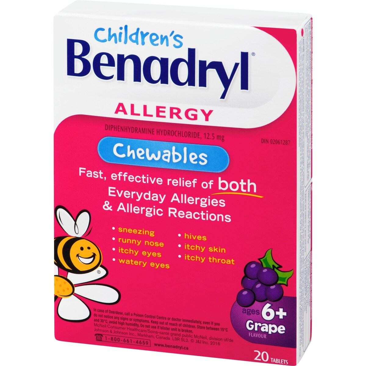 Médicament contre les allergies, pour enfants, comprimés à croquer, saveur de raisin, 12,5 mg