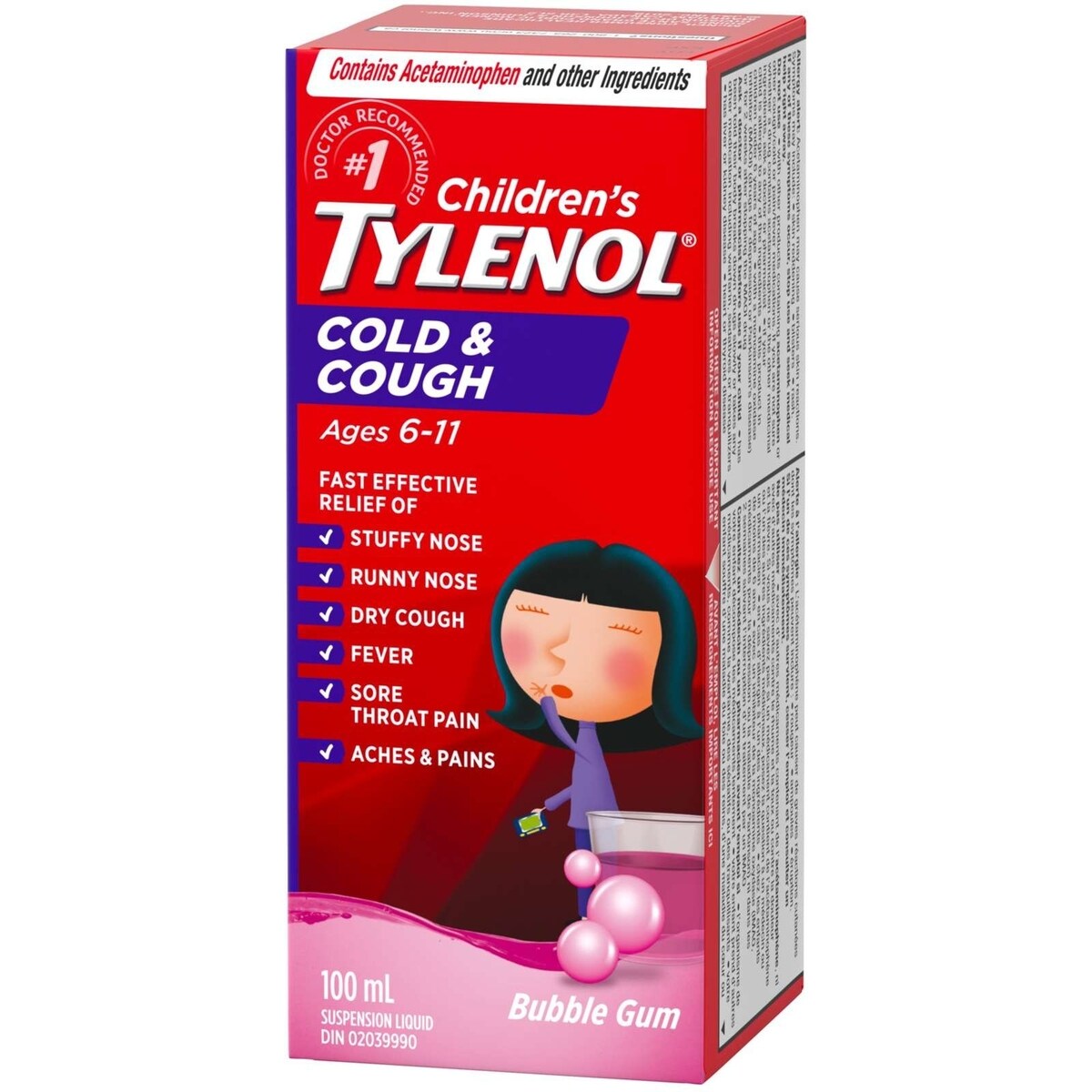 Suspension orale pour enfants, rhume et toux, jour, gomme à bulles