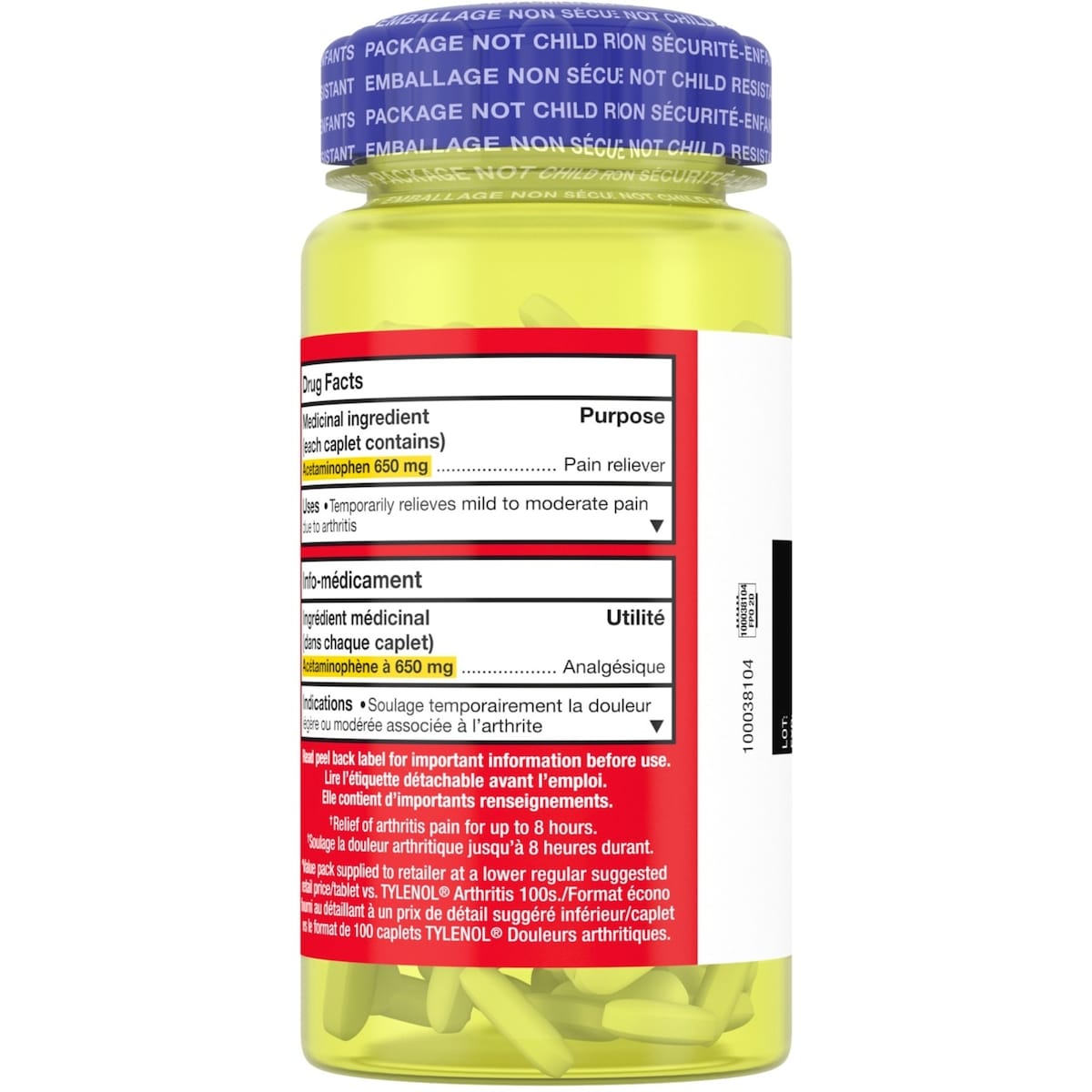 Acétaminophène à 650 mg, douleurs arthritiques