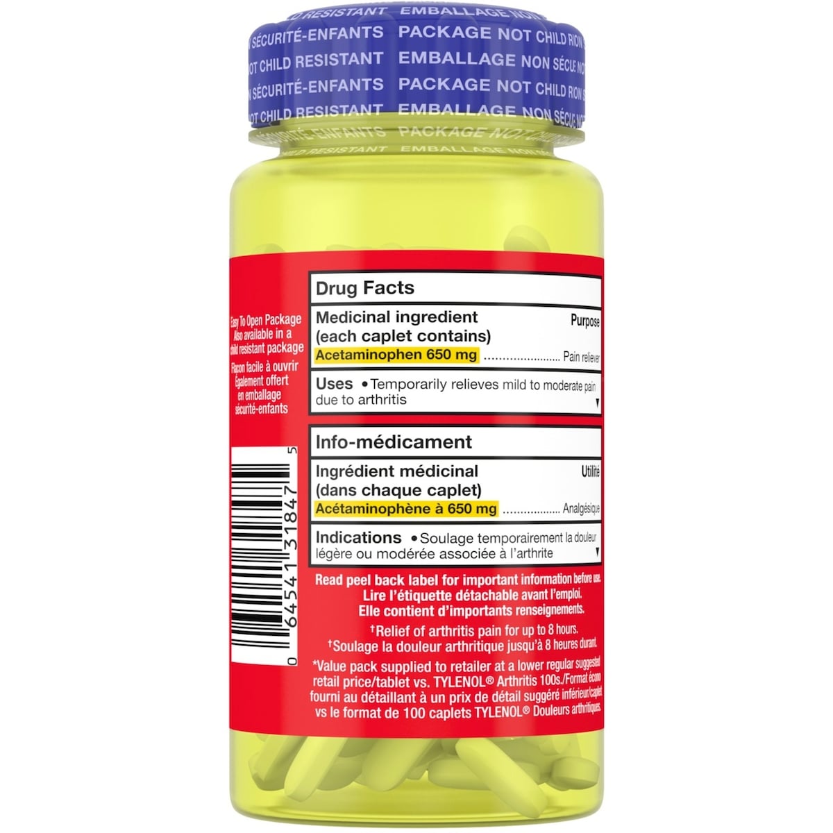 Acétaminophène à 650 mg, douleurs arthritiques
