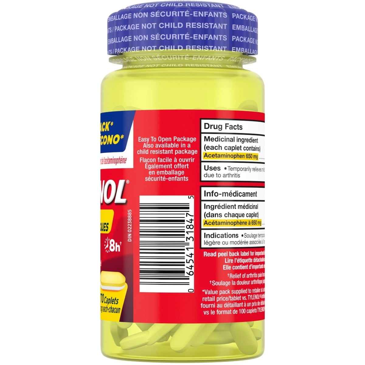 Acétaminophène à 650 mg, douleurs arthritiques
