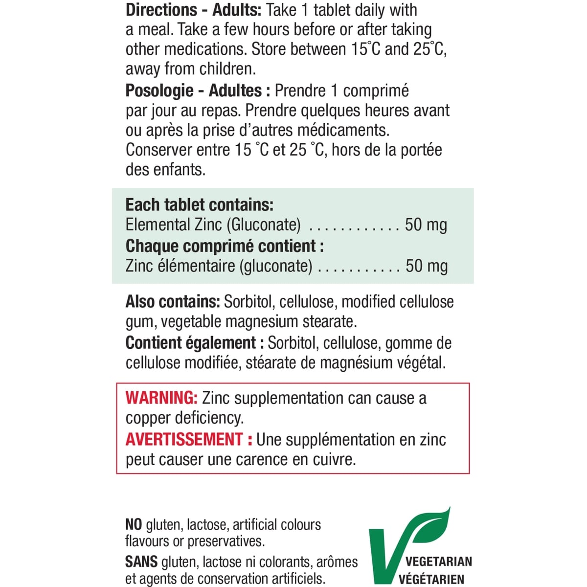 Comprimés de zinc de , 50 mg