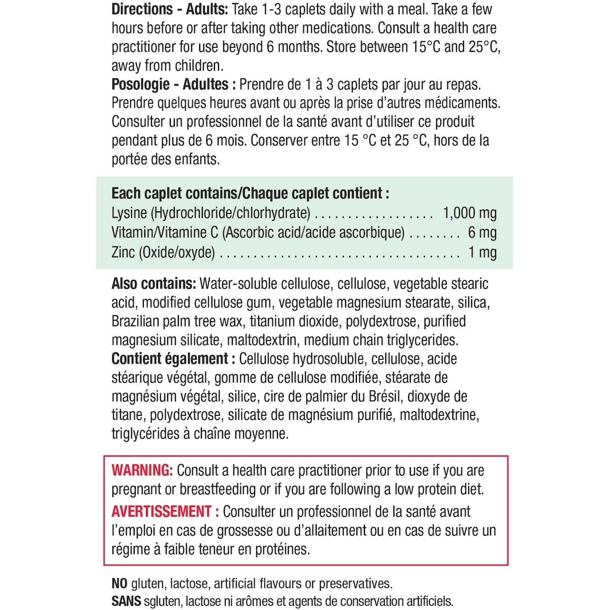 Lysine + Zinc et Vitamine C 1000 mg
