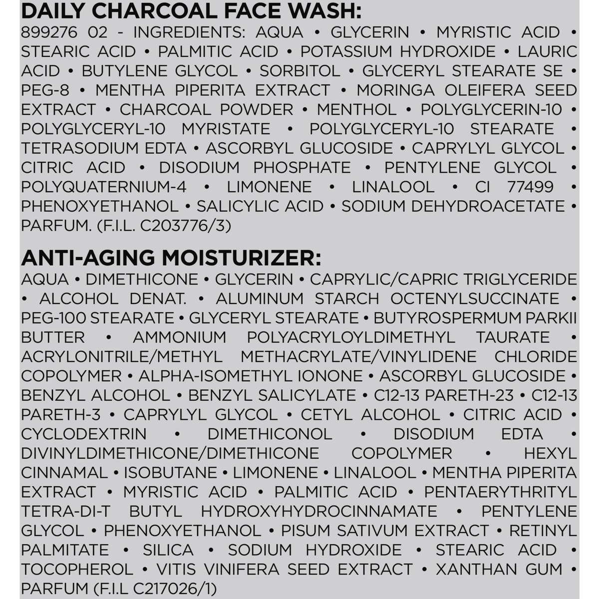 Nettoyant Pure Charcoal + Hydratant Anti-ÂgeVita Lift Kit avec Charbon + Extrait de Vigne Française