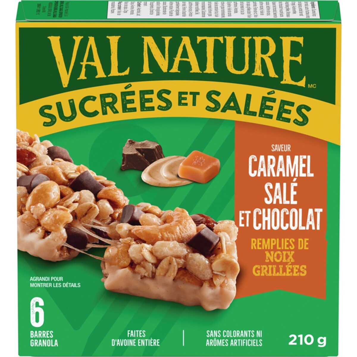 Barres granola sucrées et salées saveur caramel salé et chocolat
