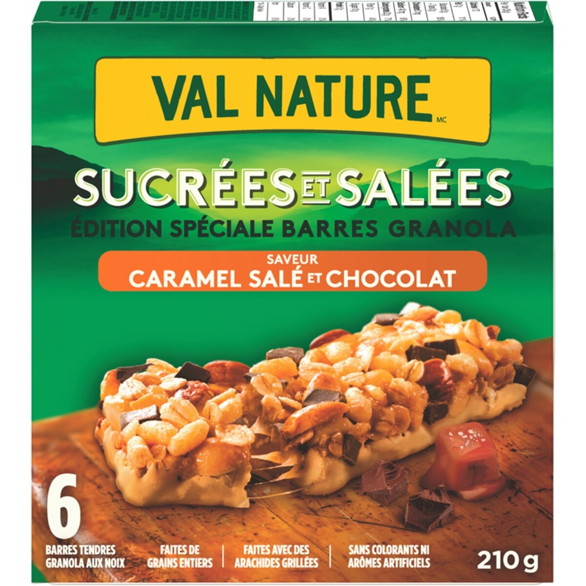 Barres granola sucrées et salées saveur caramel salé et chocolat