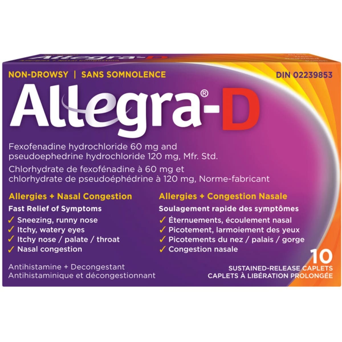 Comprimés Allegra®-D, soulagement des allergies sans somnolence, soulagement des allergies et de la congestion, âge 12 ans et plus