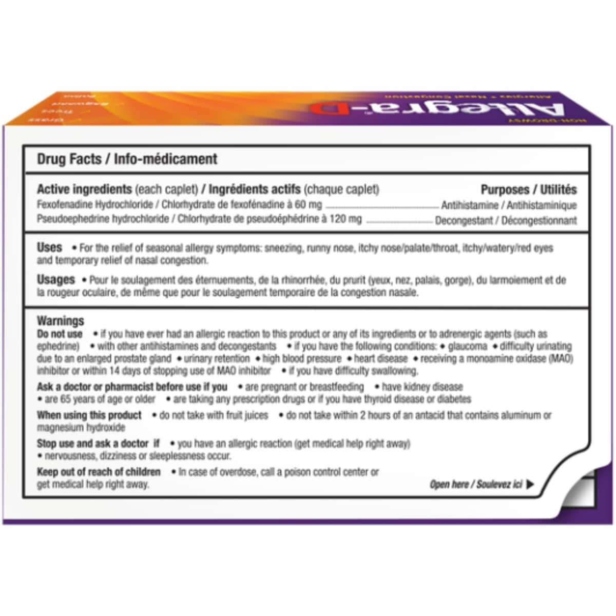 Comprimés Allegra®-D, soulagement des allergies sans somnolence, soulagement des allergies et de la congestion, âge 12 ans et plus