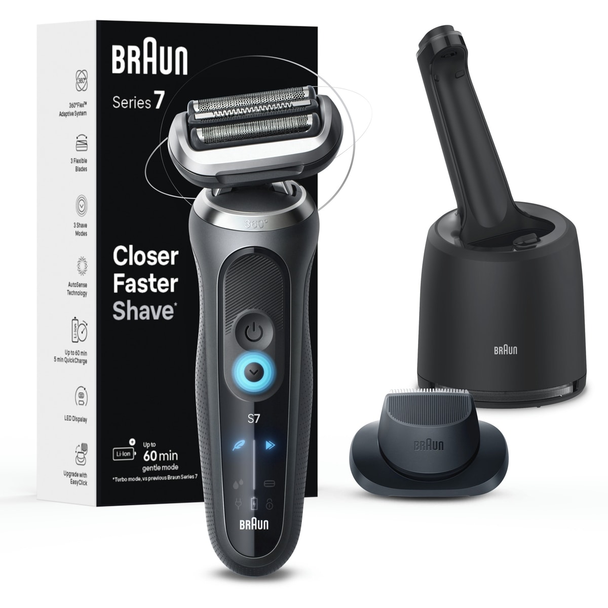 Braun Electric Shaver for Men, Series 7 7171cc, Wet & Dry Shave, Turbo & Gentle Shaving Modes, Waterproof Foil Shaver, Engineered in Germany, Clean &