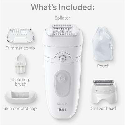 Silk-épil 5 Epilator, Wet and Dry Epilator, Includes Shaver Head and Trimmer Comb, SE5-041, Grey 2