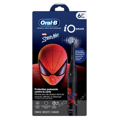 iO Kids Limited Rechargeable Electric Powered Toothbrush, Spiderman with 1 Gentle Care Brush Head - Automatic Pressure to Protect Gums - 3 Cleaning Settings - 2 Min Music Timer - 28 Day Battery Life