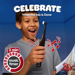 iO Kids Limited Rechargeable Electric Powered Toothbrush, Spiderman with 1 Gentle Care Brush Head - Automatic Pressure to Protect Gums - 3 Cleaning Settings - 2 Min Music Timer - 28 Day Battery Life 7