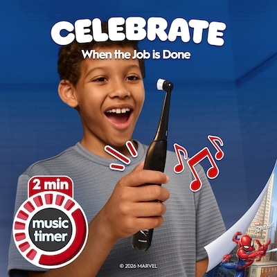 iO Kids Limited Rechargeable Electric Powered Toothbrush, Spiderman with 1 Gentle Care Brush Head - Automatic Pressure to Protect Gums - 3 Cleaning Settings - 2 Min Music Timer - 28 Day Battery Life 7