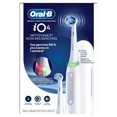 Rechargeable Electric Toothbrush, iO4 Clean & Gum, 4 Cleaning Modes, Visual Pressure to Protect Gums, 2 Brush Heads, Travel Case, White