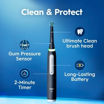 Rechargeable Electric Toothbrush, iO4 Clean & Gum, 4 Cleaning Modes, Visual Pressure to Protect Gums, 2 Brush Heads, Travel Case, White 3