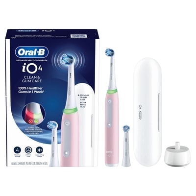 Rechargeable Electric Toothbrush, iO4 Clean & Gum, 4 Cleaning Modes, Visual Pressure to Protect Gums, 2 Brush Heads, Travel Case, Pink 4